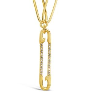 14k Gold Plated Pave CZ Safety Pin Necklace